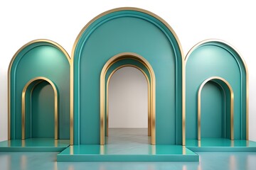 Teal and gold arches on a white background