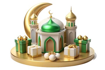 Eid mubarak islamic mosque decorative figurine with crescent moon and gifts