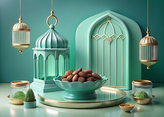 Elegant ramadan setting with dates and lanterns