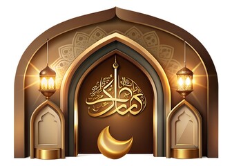 Ramadan mubarak islamic arch with crescent moon and lanterns