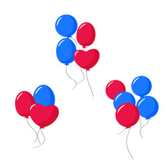 Red and blue balloons for a holiday or your design design set flat vector without background