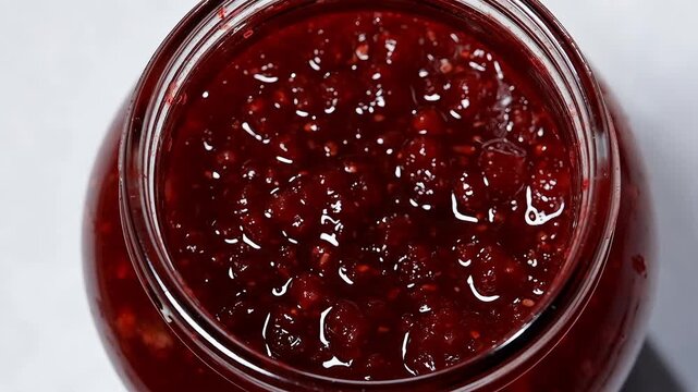 Human hand opening a metal lid on a glass jar of jam for food