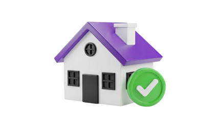 3D House with Green Checkmark Icon