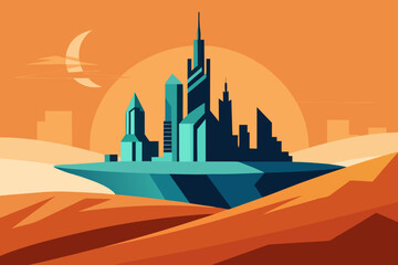 Futuristic Desert City Vector Illustration