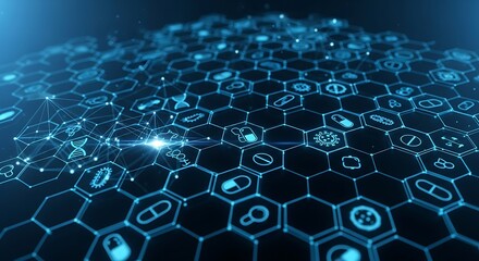 Cybersecurity network page with lock icons and hexagonal structure