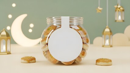 Cookie Packaging Mockup with Transparent Jar and Branding Label for Bakery Display
