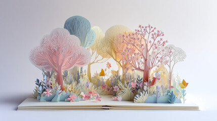 paper cut floral pop up card, spring tulip paper garden, delicate handmade flower illustration 