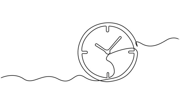 Continuous one line drawing clock icon with doodle hand drawn style. Self drawing.one line  vector illustration  with out background
