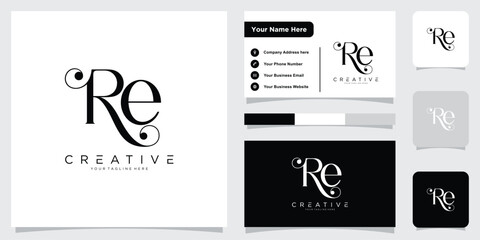 Initial RE or ER Logo Design Vector with business card design template