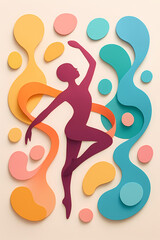 A woman is dancing in a colorful background