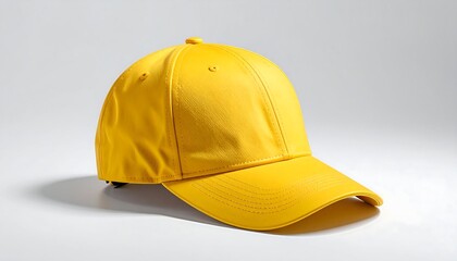Bright Yellow Baseball Cap on White Background.
