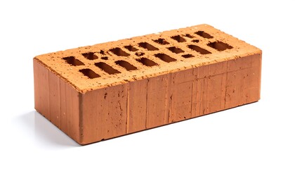 Close-up of a Perforated Red Brick on White Background.