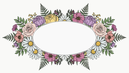 Vibrant floral wreath with colorful flowers and leaves arrangement