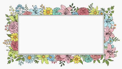 Vibrant floral frame with colorful flowers and leaves border