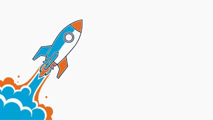 Vibrant cartoon rocket launching into the sky with orange flames