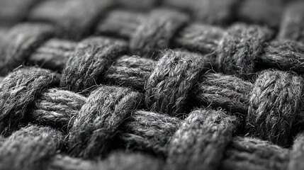 Macro View of Thick Gray Knitted Rope Texture cord