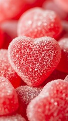 Heart-shaped candies with red sugar crystals for romantic celebrations