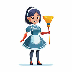 Fototapeta premium Robot maid 2D character vector illustration