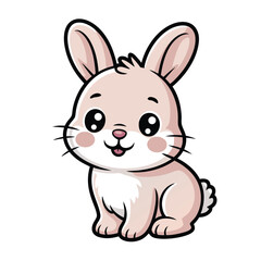 Sweet pink bunny sitting side view cartoon character vector