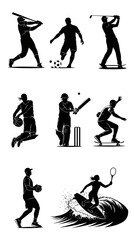 A collection of black silhouettes depicting various athletes engaged in different sports activities.