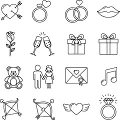 Valentine's day icons collection illustration