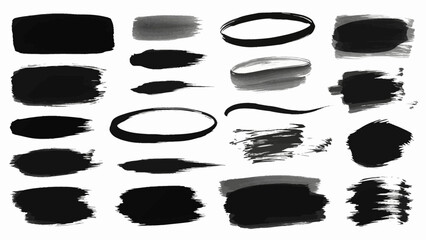 A collection of black brush strokes on a white background for artistic and design purposes