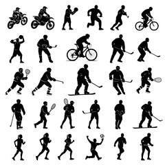 A collection of black silhouettes depicting various athletes engaging in different sports and activities.