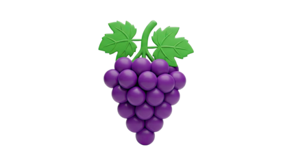 3D Render of a Purple Grape Cluster with Green Leaves