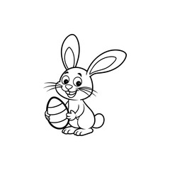 Obraz premium A cute cartoon bunny rabbit holding a striped Easter egg, ready for coloring.