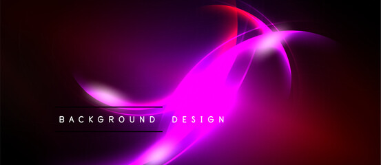 Obraz premium Abstract design features vibrant pink curves against dark background. Glowing lines create dynamic, modern visual effect.
