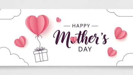 A festive mother s day banner with hearts balloons and a gift box illustration