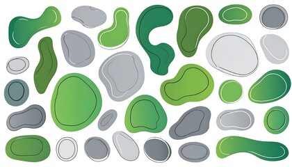 Fototapeta premium Abstract Organic Shapes Collection in Green and Gray Tones.