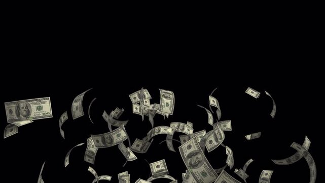  Money explosion dollars cash currency falling raining wealth financial success alpha channel 4k video