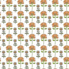 Seamless Floral Pattern With Orange Flowers And Green Leaves For Textile Or Wallpaper