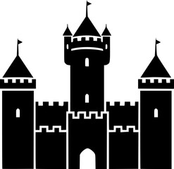 Obraz premium Medieval Castle Silhouette Three Towers Flat Vector Icon 