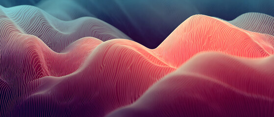 Abstract wave background digital landscape neon gradient fluid line 3d render futuristic panorama art dynamic curve modern design smooth motion