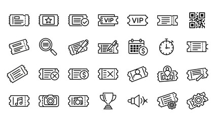 Collection of Various Black Line Icons.