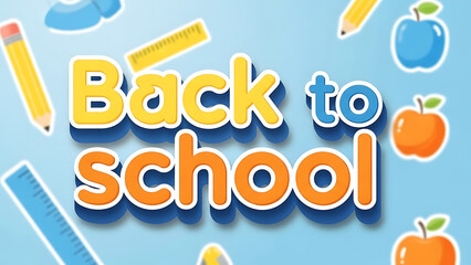 Students returning to educational institution surrounded by stationery and fruit on a calm background