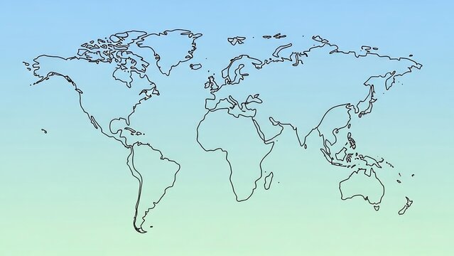 World map outline on a soft blue and green gradient background, symbolizing global connection and exploration.