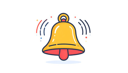 Engaging vector illustration of a cheerful golden bell ringing with energetic sound waves, perfect for digital notification alerts, important messages, and user interface elements
