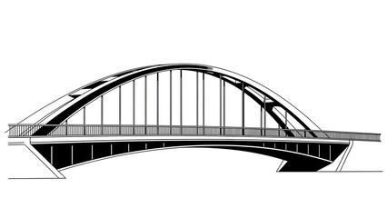Obraz premium Black and white arched bridge with support beams and railings
