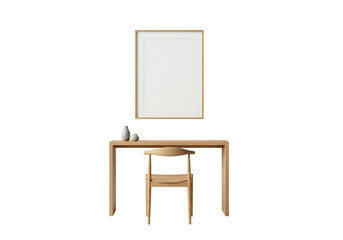 Minimalist desk and chair setup isolated on transparent background
