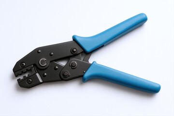 Obraz premium Crimping Tool Close-Up: Precision Hand Tool for Electrical Work, Blue Handles, Engineering, Maintenance