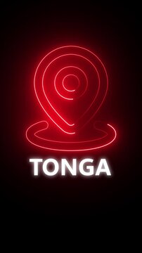 Red Neon Location Pin Icon Above The Word Tonga On A Black Background marker navigation