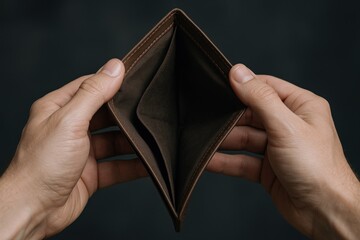 Empty Wallet in Hands Representing Financial Difficulty, Poverty, and Economic Downturn on Dark Background