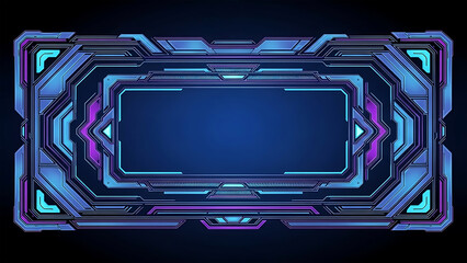 Layered Blue and Purple Sci-Fi Technology Frame with Neon Glow for Futuristic Gaming and Cyberpunk Interface Design