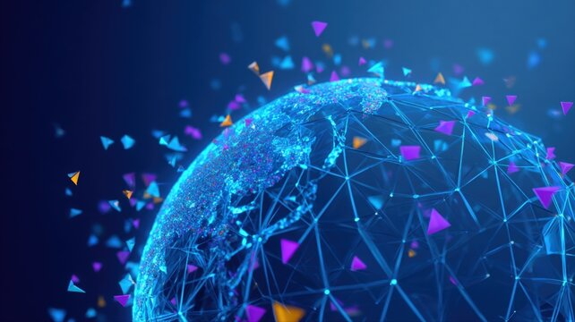 Global Network Connection: Abstract Digital Earth with Triangles, Representing International Communication, Technology, and Interconnected Systems - Powered by Adobe