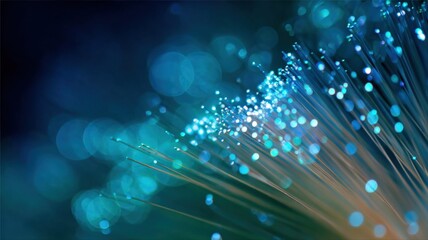 Abstract Fiber Optic Cables Glowing Blue: High-Speed Data Transmission and Futuristic Technology Concept