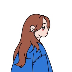 Asian girl portrait. Vector. Black and white ink style. Illustration.