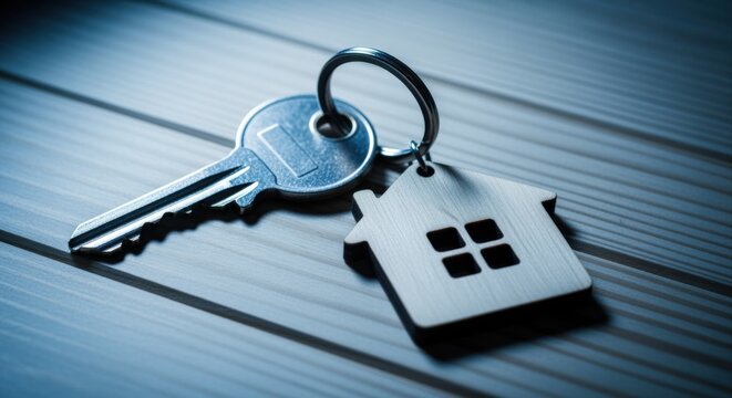 House Key on Wooden Surface: Real Estate, Home Ownership, Security Concept Close-up